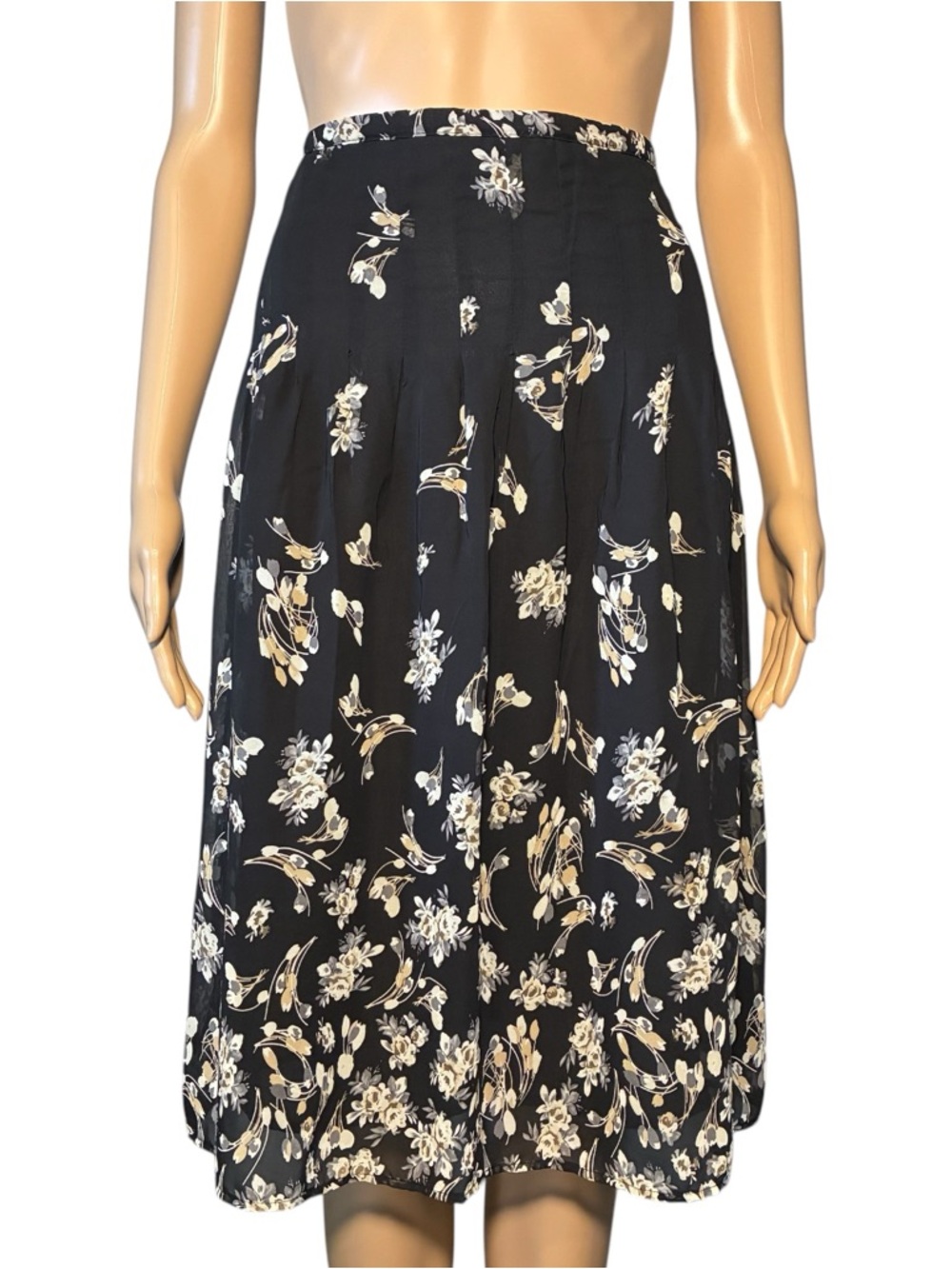 Vintage Notations Women's Skirt Size PS Floral Sheer Lined Pleated A-Line Midi